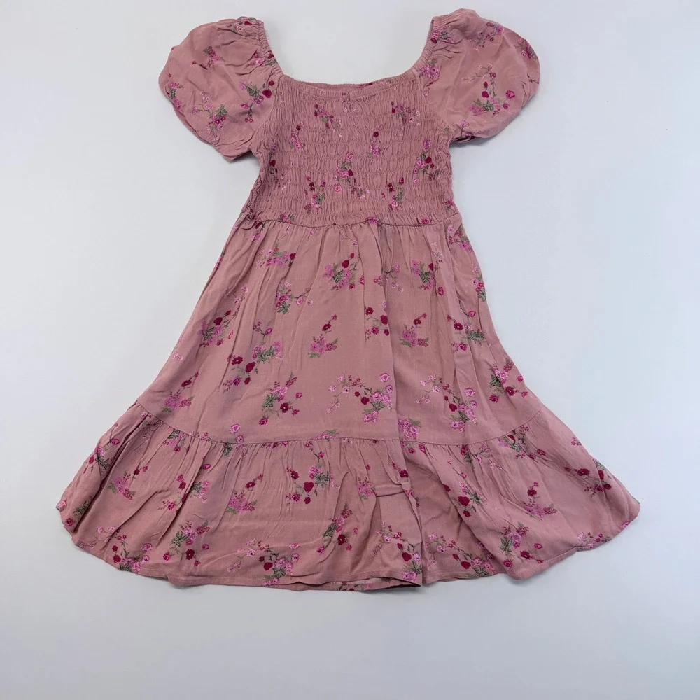 The Childrens Place Girls Pink Floral Smocked Tiered Dress M 7/8